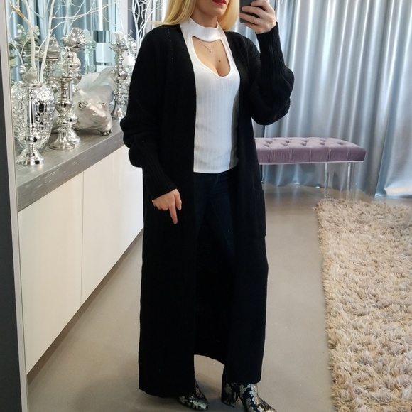 BLACK FULL LENGTH CARDIGAN - LAST 1 - Picture 2 of 4